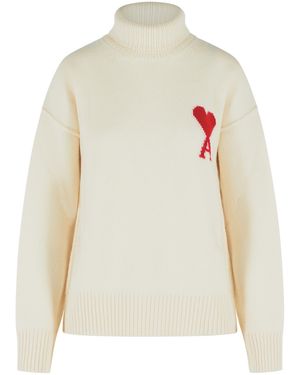 Ami Paris Ivory Virgin Wool Turtleneck Sweater - White