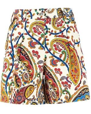 Etro Pleated Shorts With Back Patch Pockets - White