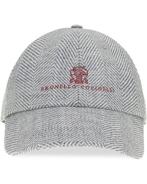 Brunello Cucinelli Chevron Baseball Hat Cerulean - Gray