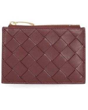 Bottega Veneta Woven Card Holder With Zip - Purple