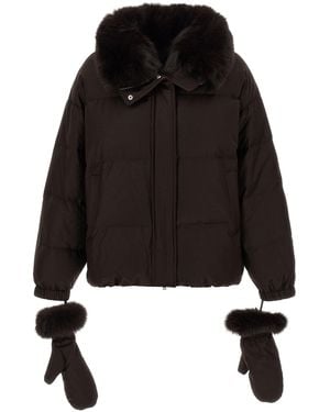 Yves Salomon Flannel Down Jacket With Mittens - Black