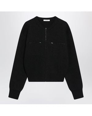 Lemaire Charcoal-Colored Alpaca Blend Zip-Up Sweater - Black