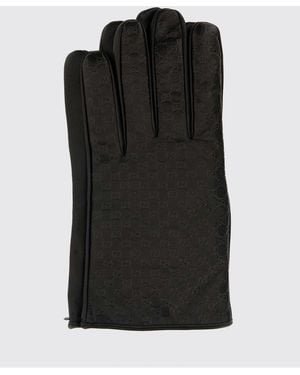 Gucci Leather Gloves With Embossed Gg Monogram - Black