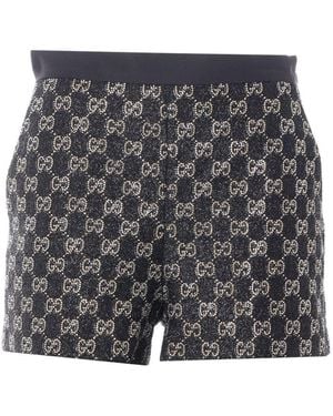Gucci Embroidered Wool Tweed Lame' Shorts - Gray