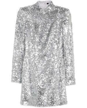 Balmain Sequin-Embellished High-Neck Mini Dress - Gray