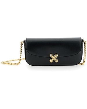 McQueen 'Skull Flower' Crossbody Bag With Chain-Link Shoulder Strap And Logo Plaque On The Front - White