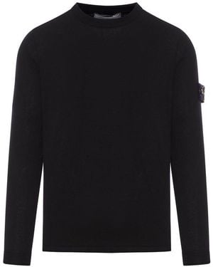 Stone Island Crew Neck Wool Sweater With Badge - Black