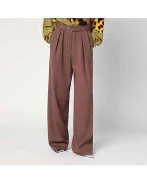 Dries Van Noten Wide Taupe Cotton Pants - Brown