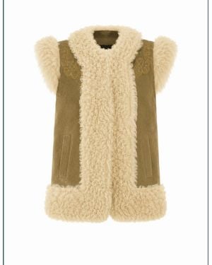 Etro Shearling Vest Peacock Embroidery - Metallic