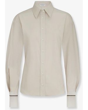 Brunello Cucinelli Cotton Blend Shirt With Silk Cuffs - White