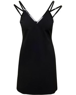 Gucci Mini Dress With Leather Trim And Double Strap - Black