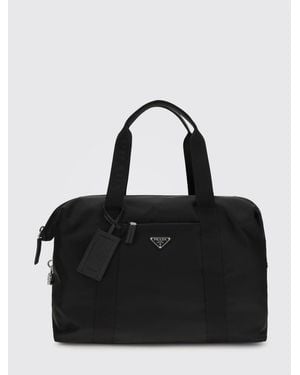 Prada Recycled Nylon Duffle Bag With Logo - Black