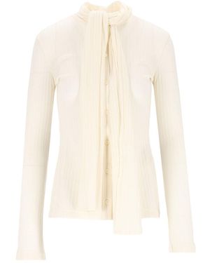 TOTEME Ribbed Bow Blouse - White