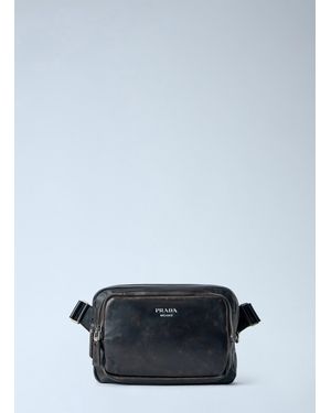 Prada Distressed Nappa Leather Shoulder Bag - Blue