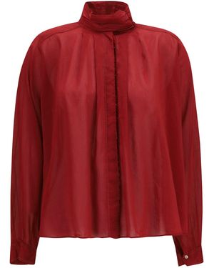forte_forte Pleated High-Neck Blouse Pomegranate - Red