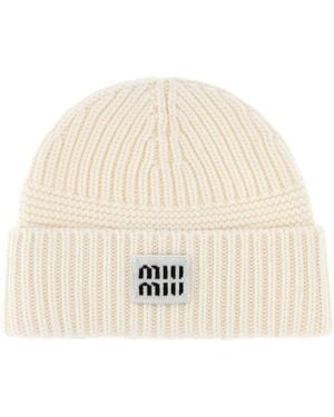 Miu Miu Wool Blend Beanie Hat - Natural