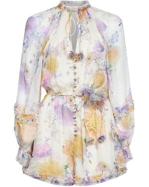 Zimmermann Cream Dahlia-Print Viscose Luna Playsuit - White