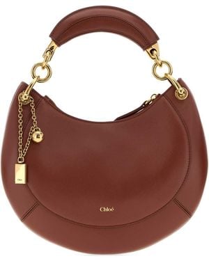 Chloé 23 Cm Leather Banana Shoulder Bag With Golden Metal Hardware - Brown