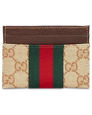 Gucci Sand And Dark Gg Canvas Web Card Holder - White