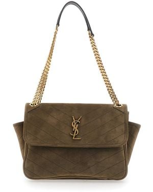 Saint Laurent Ysl Bo Niki Tripouch Suede Satin Calf - Brown
