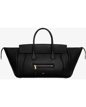 Celine Luggage Leather Handbag With Logo Lettering On The Front - Black