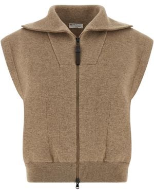 Brunello Cucinelli Cashmere Sleeveless Jacket Clothing - Brown