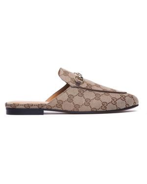 Gucci Gg Logo Princetown Slippers - Brown