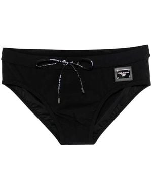 Dolce & Gabbana Dolce & Gabbana Swim Briefs With Logo Plaque - Black