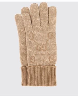 Gucci Cashmere Blend Gloves With Gg Jacquard Monogram - Natural