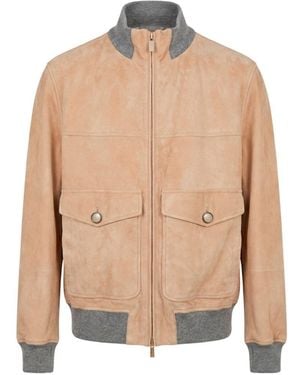 Brunello Cucinelli Leather Bomber Jacket - Natural