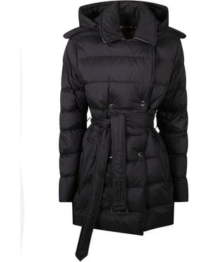 Burberry Down Jacket With Hood And Belt - Black