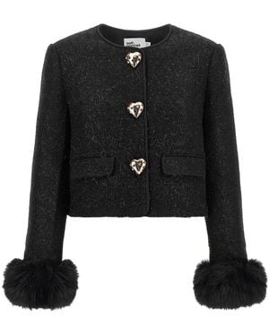 Self-Portrait Self Portrait Bouclé Fur Jacket - Black