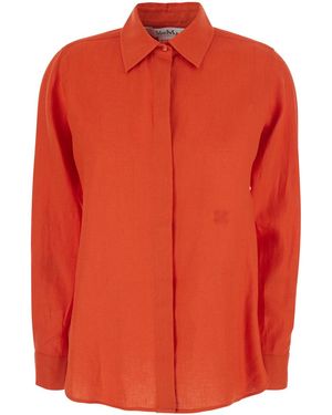 Max Mara Shirt With Classic Collar And Tone-On-Tone Logo Embroidery - Orange
