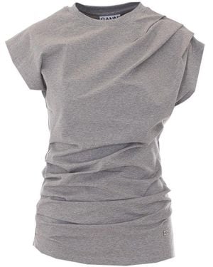 Ganni Heavy Draped T-Shirt - Gray