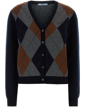 Prada Embroidered Cashmere Cardigan - Black