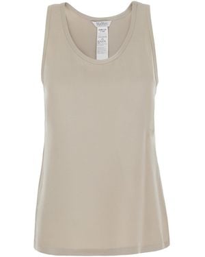 Max Mara 'Pavido' Sleeveless Top With Round Neck And Tone-On-Tone Logo Embroidery On The Front - Natural