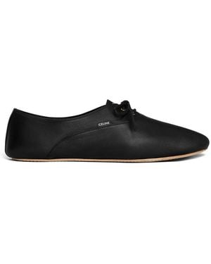 Celine Lambskin Lace-Up Ballet Flats - Black
