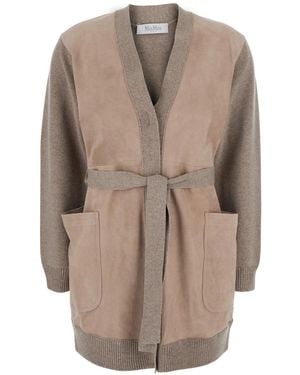 Max Mara 'Oliveto' Cardigan With V-Neck And Front Belt - Natural