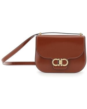 Ferragamo Crossbody Bag With Adjustable Strap And Gancini Plaque On The Front - Brown