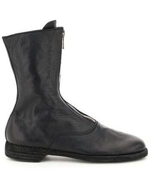 Guidi Front Zip Leather Ankle Boots - Black