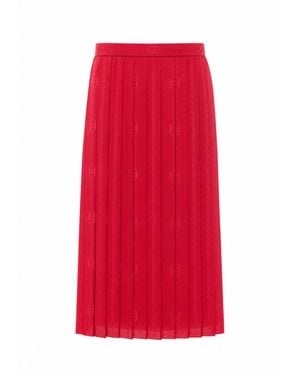 Gucci Interlocking G Chain Silk Jacquard Midi Skirt - Red