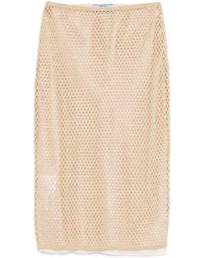 Prada Open-Knit Midi Skirt - Natural