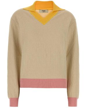 Fendi Sand Stretch Cotton Blend Polo Shirt - Natural