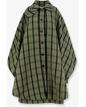 Chloé Madras Wool Cape Coat - Green
