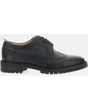 Thom Browne Pebble-Grain Leather Longwing Brogues With Wingtip Detailing - Black
