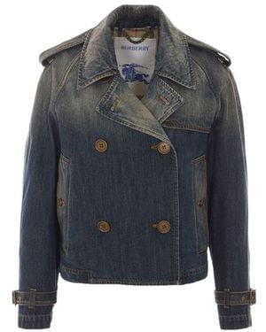 Burberry Trench Mayfair Cropped Denim Jacket - Blue
