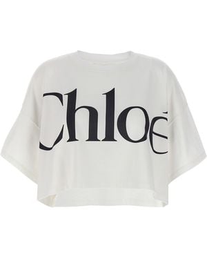 Chloé Logo Crop T-Shirt - Gray