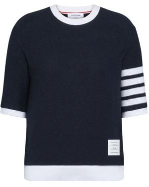 Thom Browne Textured Cotton Pique 4-Bar T-Shirt - Blue
