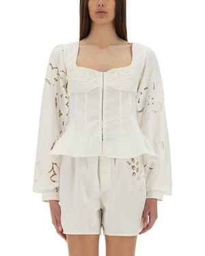 Marine Serre Upcycled Linen Pants in Natural | Lyst