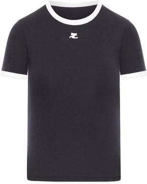 Courreges Cotton T Shirt With Contrasting Profiles - Blue